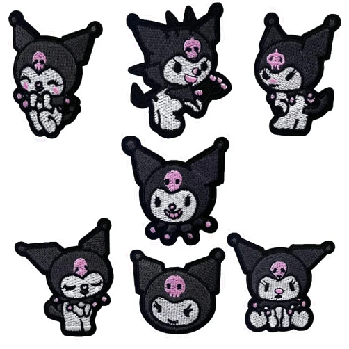 Addones 7Pcs Cute Cartoon Black Little Devil Logo Embroidered Patch, Self-Adhesive Patch Applique for Clothes, Dress, Hat, Jeans, DIY Accessories