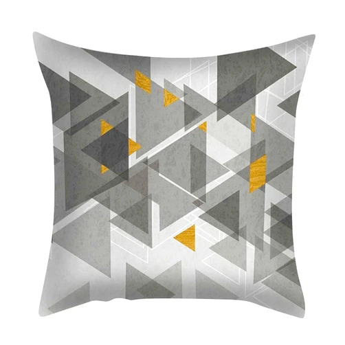 KUKNOS 18X18 Grey Decorative Pillow Cover Black Geometric Pattern Couch Pillow Cover Gold Triangle Sofa Pillow Cover for Living Room Bedroom 1PC