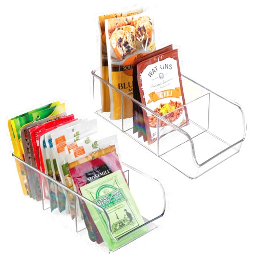 mDesign Plastic Food Storage Bin Organizer with 3 Compartments for Kitchen Cabinet, Pantry, Shelf, Drawer, Fridge, Freezer Organization - Holds Snack Bars - Ligne Collection - 2 Pack - Clear