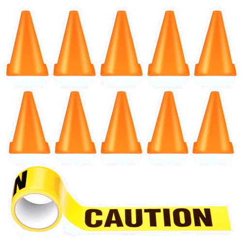 Frienda 11 Pcs Construction Birthday Party Supplies Plastic Traffic Cone Caution Tape Safety Road Parking Construction Cone Warning Tape for Halloween Party Outdoor Indoor (9 Inch Tall,Solid)
