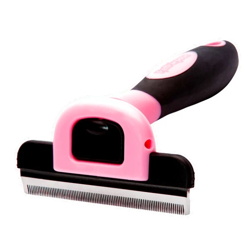 PetPurpose Cat and Dog Deshedding Tool with Deep Undercoat, Tangle, Dander Removal, Professional Heavy-Duty Stainless-Steel Comb, Ergonomic Grooming Brush (Light Pink)
