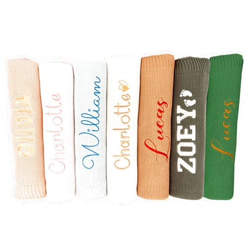 NICHEBEE Personalized Baby Blanket, 100% Organic Cotton GOTS Certified, Custom Baby Blanket with Name, Customized Swaddle Blanket with Name, Knit Recieving Blankets for Boys and Girls