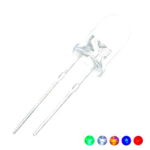 Vrabocry 100pcs (5 Colors x 20pcs) 5mm LED Diode Lights Assortment (Clear Transparent Lens) Emitting Lighting Bulb Lamp Assorted Kit Variety Color White Red Yellow Green Blue