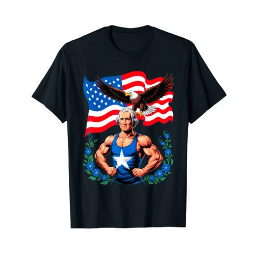 Threadrock Patriotic George Washington Muscle Gym American Flag Eagle T-Shirt