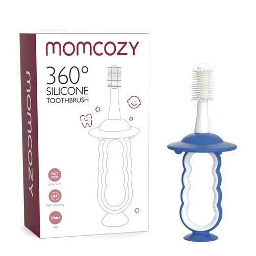 Momcozy Baby Toothbrush, Toddler Toothbrush 1-2, Infant Toothbrush, Baby Toothbrush 6 to 12 Months and up, Oral Cleaner, Baby Tongue Cleaner, Blue