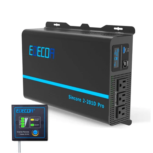 EDECOA 2000W Pure Sine Wave Power DC 12V to AC 110V with LCD Display, USB Port and Type-C Port 2 AC Outlets Remote Controller LCD Display for RV Car Boat Household