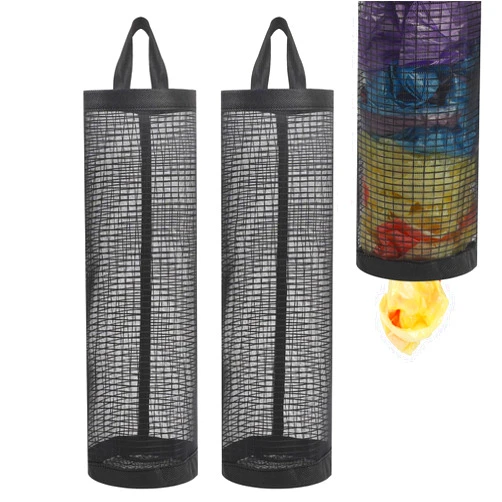 Mozeat Lens 2Pack Plastic Bag Holder, Grocery Bag Holder for Plastic Bags Mesh Hanging Storage Dispenser Trash Bag Organizer Shopping Bag Holder for Plastic Bags