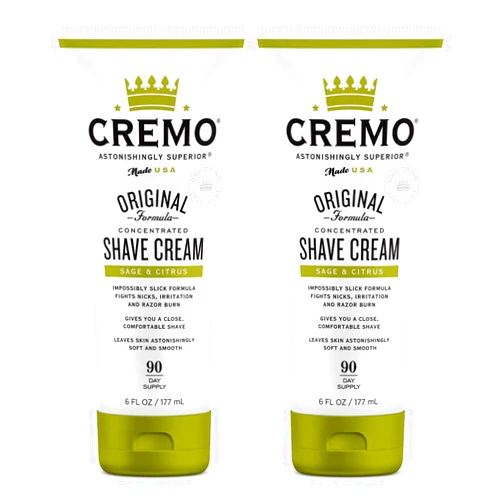 Cremo Barber Grade Sage & Citrus Shave Cream, Astonishingly Superior Ultra-Slick Shaving Cream Fights Nicks, Cuts and Razor Burn, 6 Fl Oz (2 Pack)