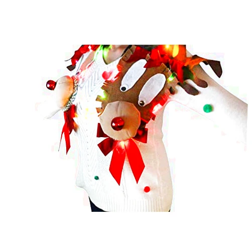 Thisuniqueshop NEW Ugly Christmas Sweater Reindeer w/boobs funny naughty Party Winner Sweater