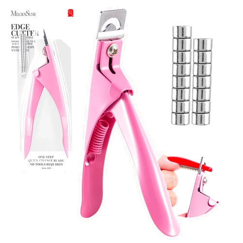MelodySusie Acrylic Nail Clippers with 15pcs Magnet Sizers, Professional Nail Clippers Cutters for Long Acrylic Gel Nails Tips, Adjustable Stainless Nail Trimmer, Manicure Tool for Salon Home, Pink