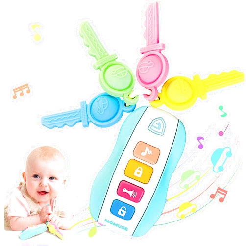 MOMUSE Baby Teething Relief Toys for 6-12 Months, Baby Teether Keys Car Musical Toy for 6 9 12 18 36 Months, Food Grade Silicone Sensory Chew Toy Travel Toys Gifts for Infant Baby Boys & Girls