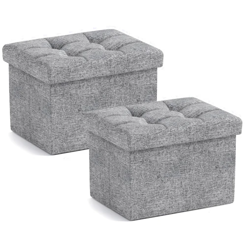 Ornavo Home Small Storage Ottoman, Set of 2, Foldable Collapsible Rectangle Linen Ottoman Foot Rest Stool Seat, for Living Room, Bedroom, Home Office, Dorm - 12 x 16 x 12, Gray