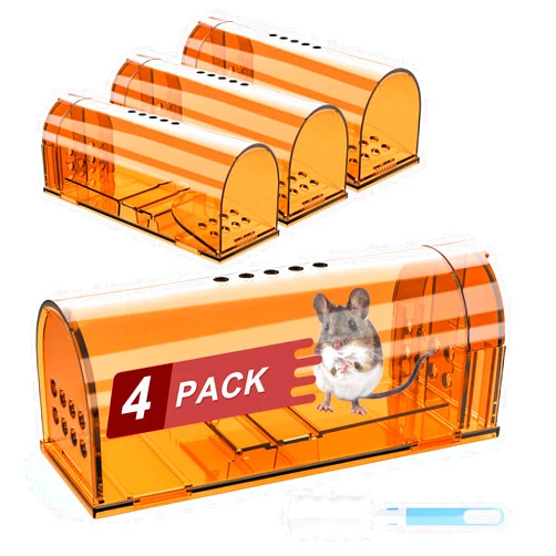 Wanqueen 4 Pack Humane Mouse Traps No Kill, Live Mouse Traps Indoor, Reusable Small Mice Trap Catcher for House & Outdoors