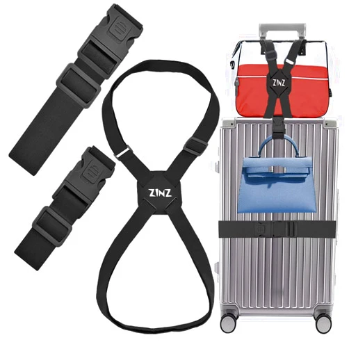 ZINZ 3 PCS High Elastic Luggage Straps Suitcase Belt with Lock-Buckles and Heavy Duty Bag Bungees Travel Accessories -Black