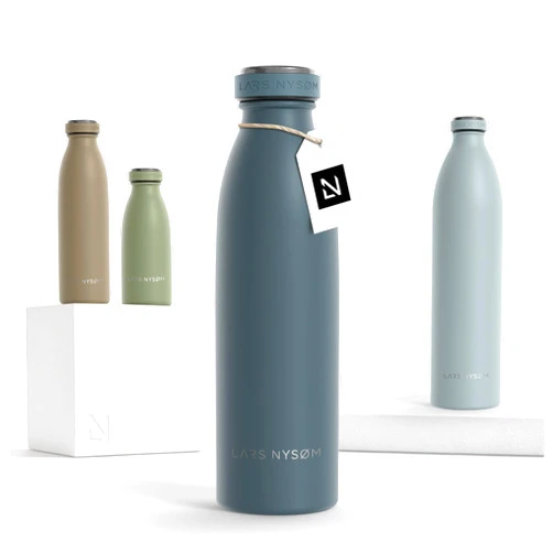 LARS NYSØM Stainless Steel Insulated Water Bottle 12oz 17oz 25oz 34oz 51oz | Insulated Thermo Flask for Hot and Cold Beverages | Leakproof Drinking Bottle (Stone Blue, 17oz)