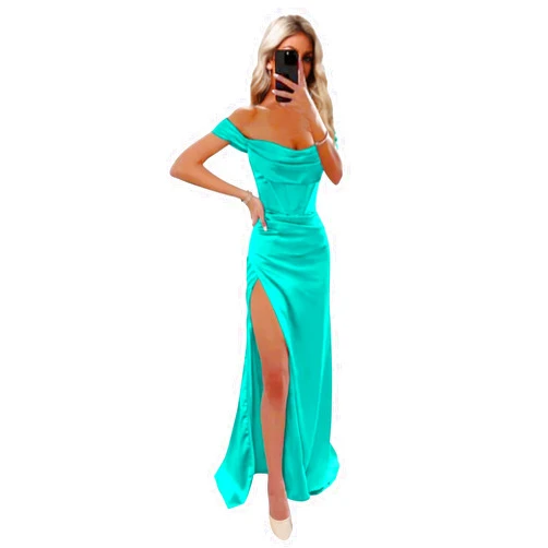 Augday Women's Satin Prom Dress with Slit Off The Shoulder Mermaid Bridesmaid Dress Corset Evening Formal Party Gown UG003