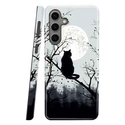 TGABORFU Dual Guard Case for Samsung Galaxy A17 5G, Heavy Duty Dual-Layer Shockproof Protective Phone Case,Black Cat and Moon