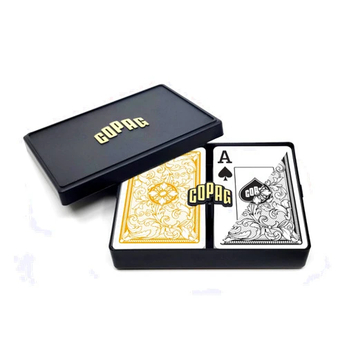 Copag Legacy Design 100% Plastic Playing Cards, Bridge Size (Narrow) Jumbo Index Black/Gold Double Deck Set