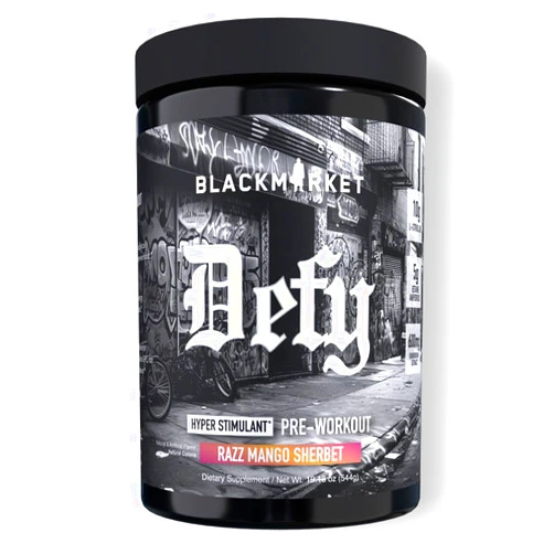 BLACKMARKET DEFY – High-Stimulant Pre-Workout Powder | 450mg Caffeine, Eria Jarensis, Dendrobium, L-Citrulline | Razz Mango Sherbet Flavor | Intense Energy, Pump & Focus | 40/20 Servings
