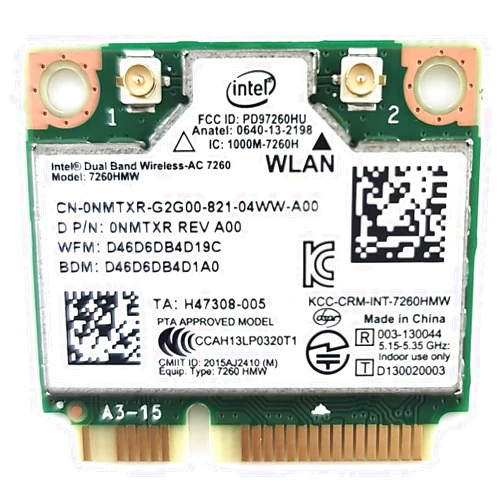 Intel Dual Band Wireless-AC 7260 2x2 Network plus Bluetooth adapter (7260.HMWWB.R)
