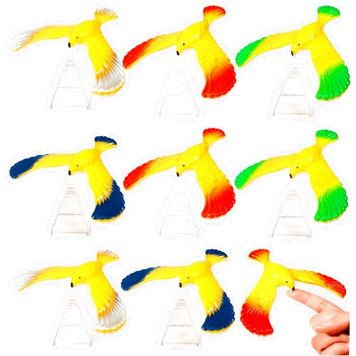 Hiawbon 8 Pcs Balancing Bird Gravity Bird with Pyramid Combination, Physical Science Office Desktop Balance Eagle for Finger,Nostalgic Pyramid Balance Eagle for Halloween Christmas (Random Color)