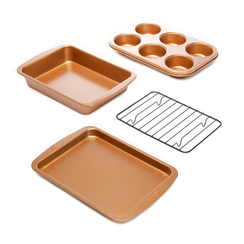 Ecolution Non-Stick Toaster Oven Bakeware Set, 4 Piece, Carbon Steel, Easy to Clean and Perfect for Single Servings, Copper