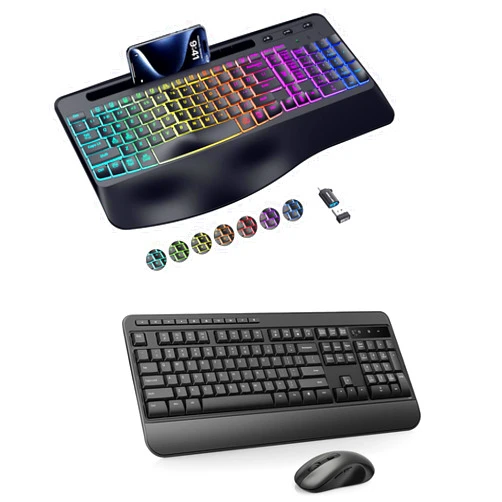 VEILZOR RGB Keyboard & Wireless Keyboard and Mouse, Ergonomic Keyboard, 7-Color & 3 RGB Backlit Modes for Windows, Mac, Computer, PC