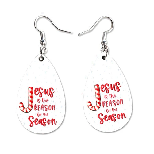 Handmade Christmas Winter Dangle Earrings Set | Cute Girls Womens Jewelry Earings | Double Sided Print | Holiday Gifts | Jesus Is The Reason Season Nativity XMAS Adorable Fashion Accessories