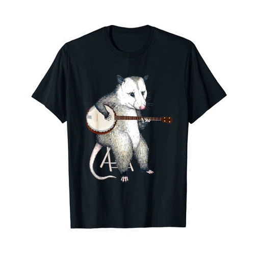 Funny Opossums Meme Tees and Gifts Opossum Playing Banjo Guitar Possum Live Weird Trash Kitty T-Shirt