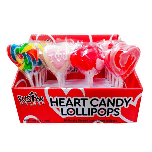 Fusion Select 24 Heart Shaped Lollipops Candy - Sweet Heart Lollipops for Party Bag Fillers, Pinata Stuffers - Ideal for Valentine's Day, Mother's Day, Halloween - Bulk Party Pack, Assorted Lollipops