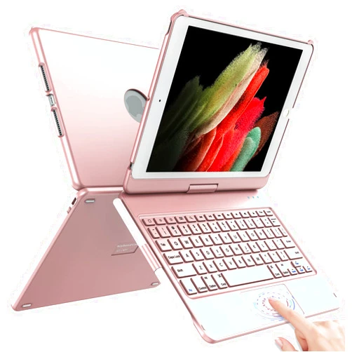 TQQ Touchpad Keyboard Case for iPad 10.2 9th/8th/7th Gen, Keyboard Case for iPad 9th Generation/8th/7th Gen-360° Rotatable Protective Cover for iPad Keyboard 9th/8th/7th Gen with Pencil Holder (Rose Gold)