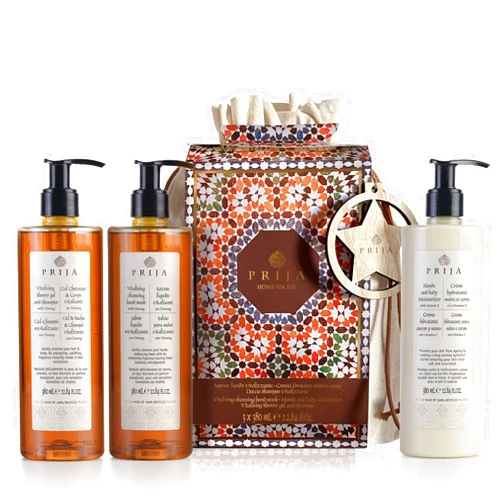 Prija Home SPA Gift Kit (Includes Vitalizing Hair & Body Cleanser, Hand Cleanser, Hand & Body Moisturizer, each 12.84 fl oz) - Vegan Friendly - Dermatologically Tested