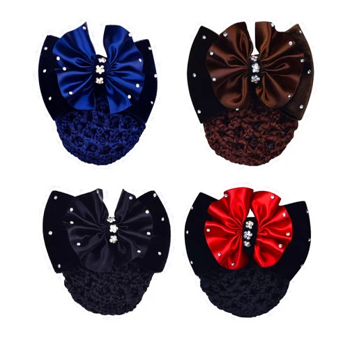 IRIIRIO 4pcs Women Hair Clip With Butterfly Hair Bun Cover Barrettes Net Snood Hairnet Lace Bow Bow-knot Decor Hair Clip Hairnet Mother's Day Gift(Blue+Red+Black+Brown)