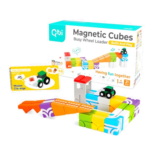 QBI Toy Busy Wheel Loader: Build and Play,Building Tiles, 3D Colorful Magnetic Blocks Construction Educational STEM Toys with Kids car for 3+ Year Old Boys & Girls Montessori Game (21 Pieces)