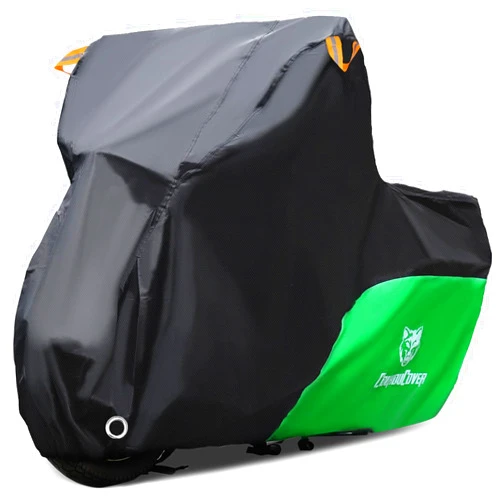 CoukouCover Motorcycle Cover, All Weather Premium Waterproof and Sunproof Motorcycle Protective Cover with Locking Holes and Storage Bag for Up to 104” Motorbike Covers (XXL Black&Green)