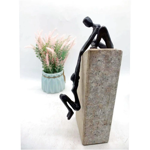 ULVEOL Industrial Abstract Metal art Sculpture Couple - Man Lifting Woman from Ledge - Modern Love Gift Bronze for Couples Cast Iron Shelf Decor for Home, Farmhouse, Bedroom, Living Room