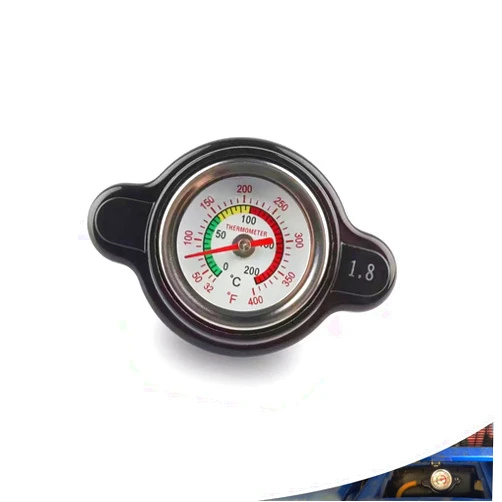 GKmow 1 PC Car Modified Pressure Radiator Cap with Temperature Gauge, Durable Waterproof Metal 1.8 Bar Vehicle Fuel Tank Cap for Real-Time Temp Monitoring, Universal Automotive Radiator Cap (Black)