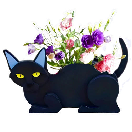 Generic Cat Planter Plant Pots,Cute PVC Herb Garden Cat Flower Planter,Cat Planters for Indoor/Outdoor Plants,Pet Planter Suitable Gifts for pet Lovers 12.5 * 5.6 * 7.8in（Black Cat）