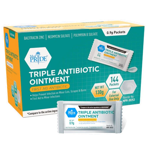 MED PRIDE Triple Antibiotic Ointment Packets Bulk 144 X 0.9g, Individual Antibiotic Ointment Packets for Burns, Cuts, Wound Care