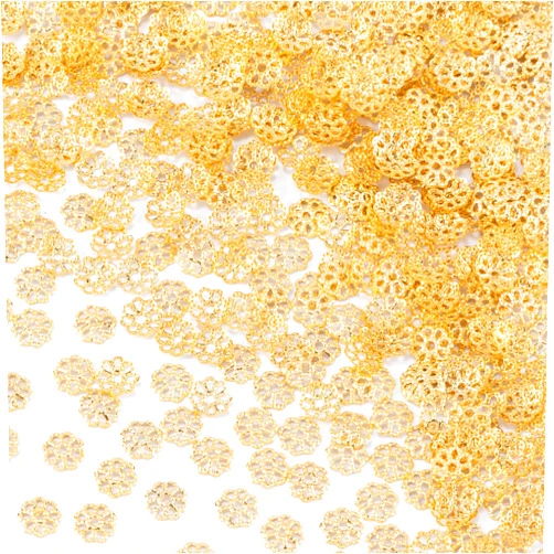 ANCIRS 600pcs 7mm Spacer Beads Caps for Jewelry Making, Metal Flower Bead Caps for Bracelet Necklace- Gold