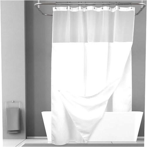 N&Y HOME Waffle Weave Shower Curtain with Snap-in Fabric Liner Set, 12 White Hooks Included - Hotel Style, Waterproof & Washable, Heavyweight Fabric & Mesh Top Window - 71x72, White