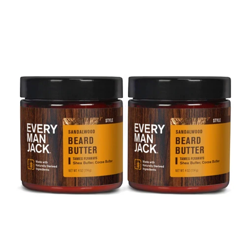 Every Man Jack Beard Butter- Subtle Sandalwood Fragrance - Hydrates and Styles Dry, Unruly Beards While Relieving Itch - Naturally Derived with Shea Butter and Coconut Oil - 4-ounce (2 Pack)