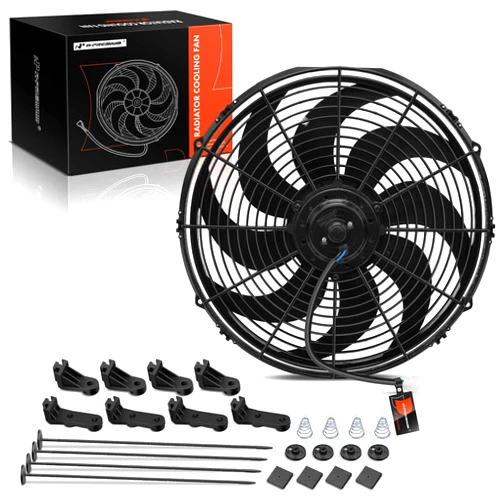 A-Premium 16'' 16 inch Slim Fan Pull Universal Electric Radiator Cooling Fan Assembly, 12V 120W with Mount Kit
