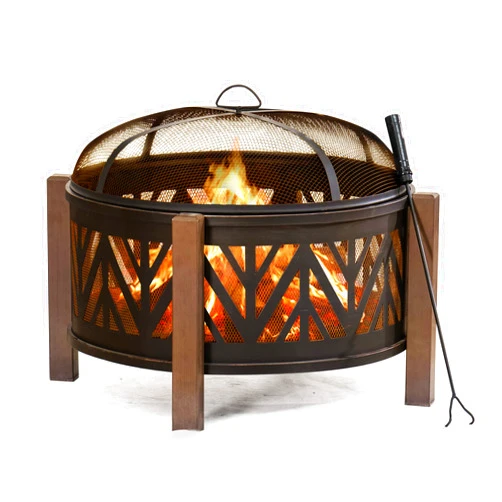 Sunjoy 27 in. Large Fire Pits for Outside Round Wood-Burning Fire Pit, Outdoor Patio Steel Bowl Shape Fire Pit with Mesh Spark Screen and Poker Tool