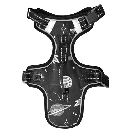 Poeticcity Space Doodle Cartoon Space Rockets, Planets, Stars, Moon, Slogans No Pull Vest Harness, Padded Reflective Adjustable Harnesses for Small to Large Dogs Cats with Leash Clips Easy Control Handle S