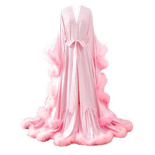Changuan Feather Bridal Robe Silk Satin Maternity Photoshoot Old Hollywood Lingerie Bathrobe Sleepwear