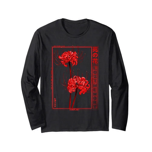 Otaku Gifts Anime & Manga Aesthetic Japanese Spider Lily Soft Grunge Anime Aesthetic Flower Long Sleeve T-Shirt