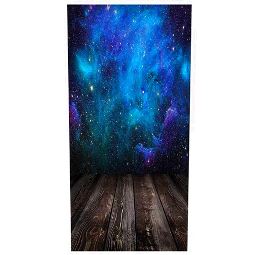 ESFVRG Galaxy Privacy window film, Outer Space View from Rustic Wooden Deck Blue Nebula Star Magical Night, PVC glass film for home office living room, W23.6 x L35.4 Inch Black Blue Brown Purple
