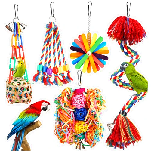 YIXUND Bird Toys Bird Rope Perch with Bell Colorful Bird Chewing Shredding Foraging Toys Parakeet Toy Parrot Swing Climbing Standing Hanging Toys Bird Cage Accessories for Conure Cockatiel Budgies Lovebird
