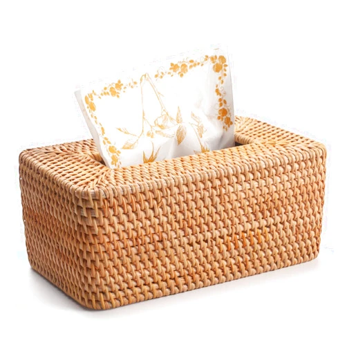 DECRAFTS Rattan Tissue Box Cover Natural Woven Facial Napkin Holder Rectangular 10 x 6.1 x 4.1 Inch (Natural)